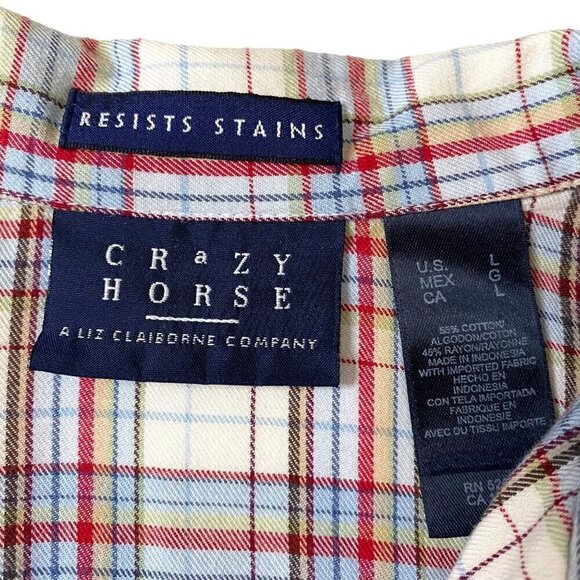 Crazy Horse Liz Claiborne Long Sleeve Plaid Button Front Shirt Women's Size L - Picture 3 of 8